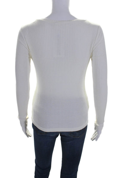 ALC Women's V-Neck Long Sleeves Ribbed Cinch Blouse White Size XS