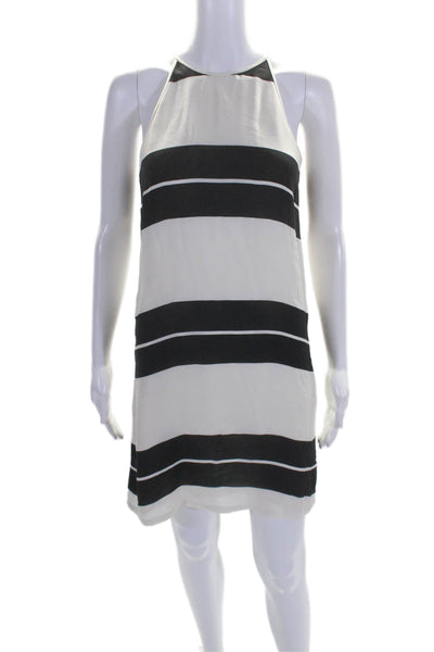 ALC Women's Round Neck Sleeveless Mini Slip Dress Black White Striped Size XS