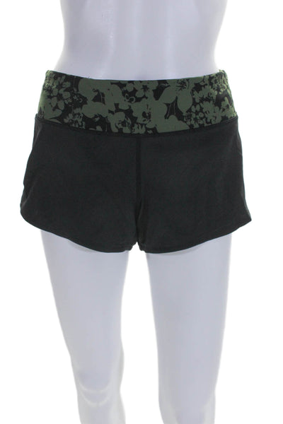 Lululemon Womens Mid Rise Floral Waistband Short Shorts Black Green Size 8