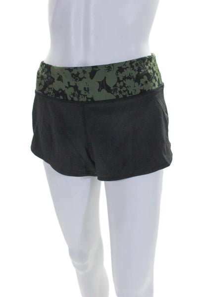 Lululemon Womens Mid Rise Floral Waistband Short Shorts Black Green Size 8