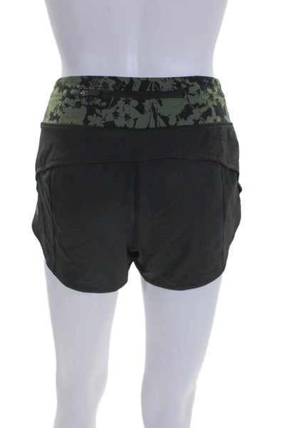 Lululemon Womens Mid Rise Floral Waistband Short Shorts Black Green Size 8