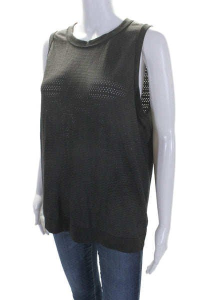 Lululemon Womens Scoop Neck Striped Perforated Knit Tank Top Black Size 10