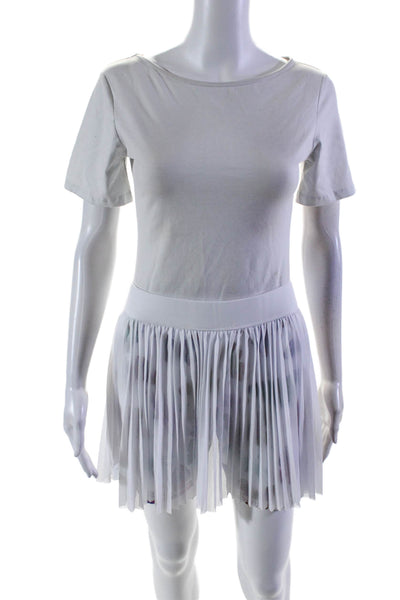 Terez Women's Elastic Waist Pleated Flare Tennis Skort White Size L