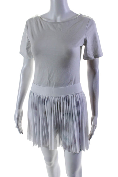 Terez Women's Elastic Waist Pleated Flare Tennis Skort White Size L