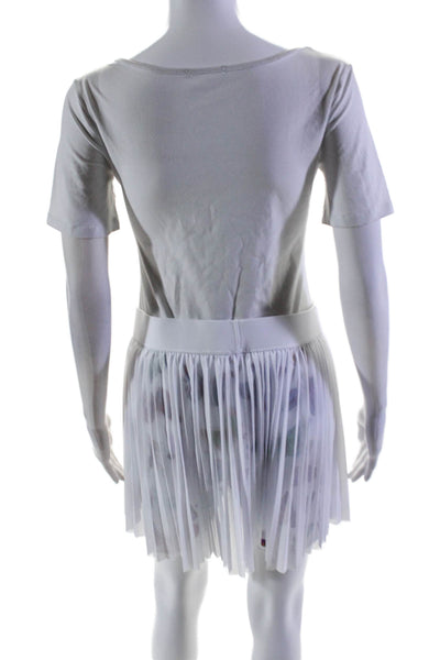 Terez Women's Elastic Waist Pleated Flare Tennis Skort White Size L