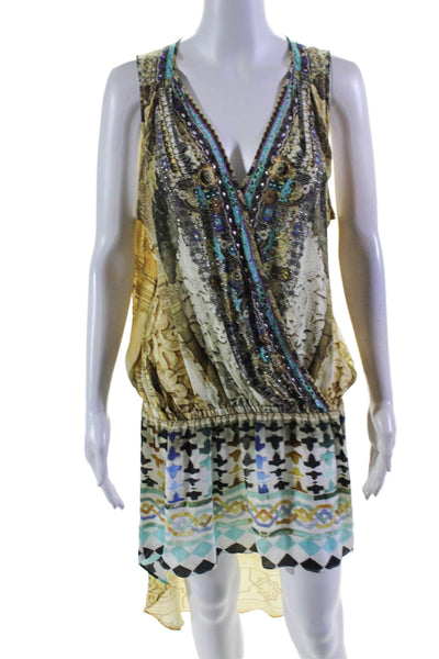 Camilla Women's V-Neck Sleeveless Beaded High Low Hem Abstract Mini Dress Size 3