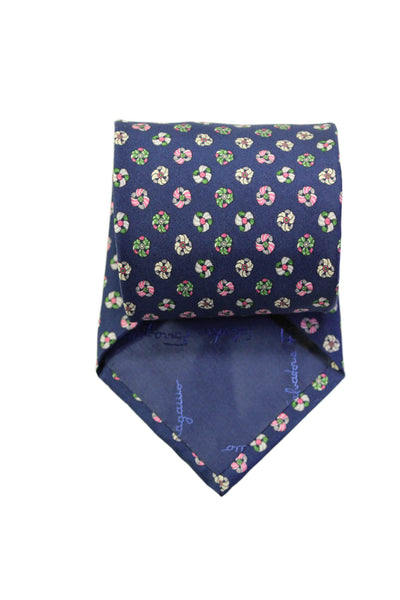 Salvatore Ferragamo Womens Medium Width Abstract Silk Tie Navy Multi