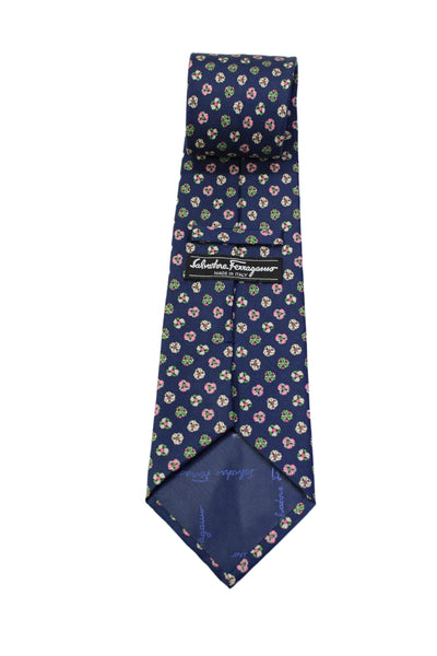 Salvatore Ferragamo Womens Medium Width Abstract Silk Tie Navy Multi