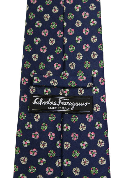 Salvatore Ferragamo Womens Medium Width Abstract Silk Tie Navy Multi