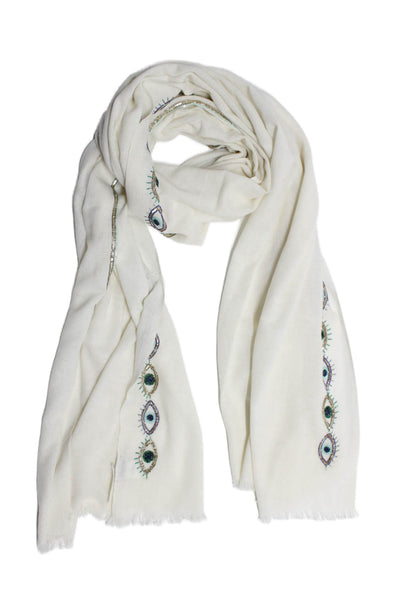 Citrus Womens Wool Embroidered Sequined Graphic Print Scarf White Size OS