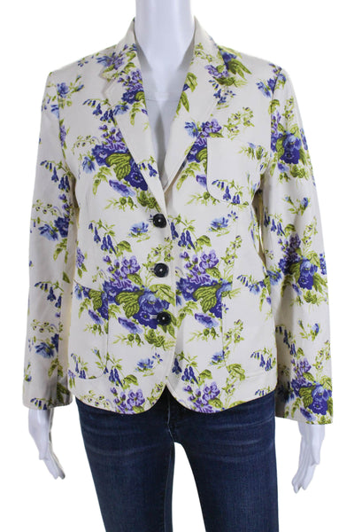 Brooks Brothers Womens Cotton Floral Print Collar Buttoned Blazer Beige Size 10