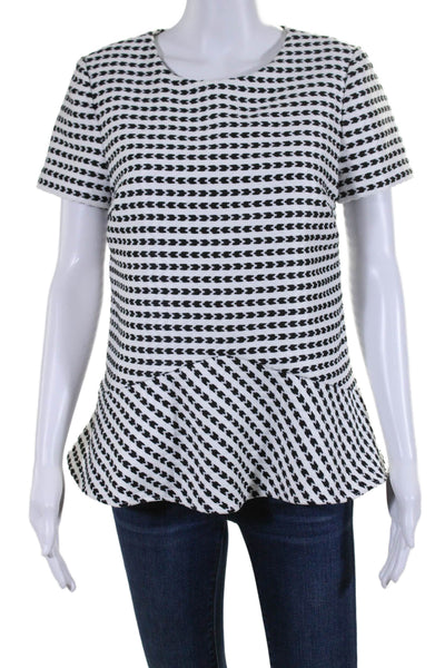 alice walk Womens Spotted Print Zipped Short Sleeve Peplum Blouse White Size M