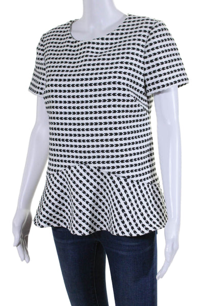 alice walk Womens Spotted Print Zipped Short Sleeve Peplum Blouse White Size M