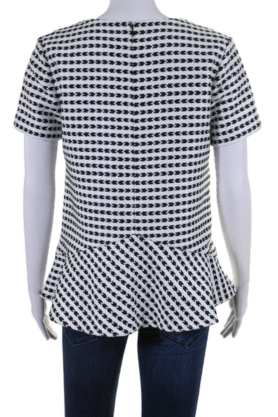 alice walk Womens Spotted Print Zipped Short Sleeve Peplum Blouse White Size M