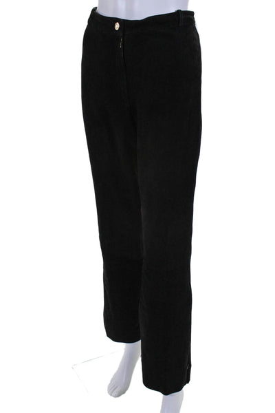 St. John Couture Womens Suede Buttoned High Rise Straight Leg Pants Black Size 6