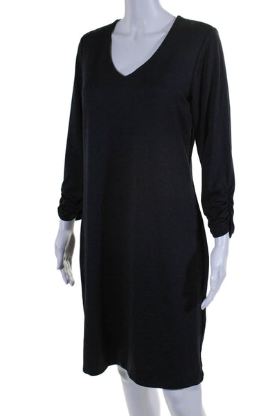 Judy P Womens V-Neck Ruched Long Sleeve Pullover Midi Sheath Dress Black Size M