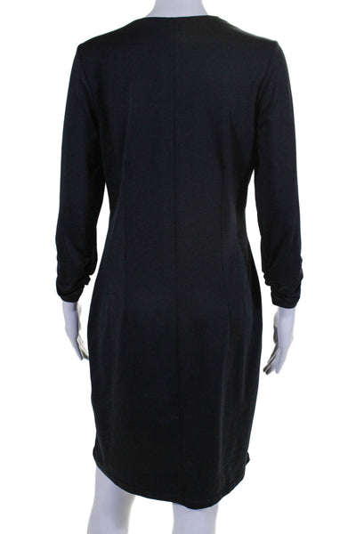 Judy P Womens V-Neck Ruched Long Sleeve Pullover Midi Sheath Dress Black Size M