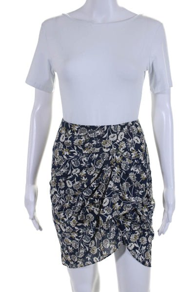 The Westside Womens Cotton Floral Print Ruched Asymmetrical Skirt Blue Size S