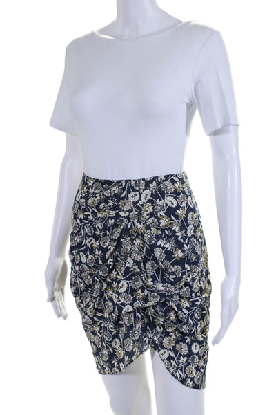 The Westside Womens Cotton Floral Print Ruched Asymmetrical Skirt Blue Size S