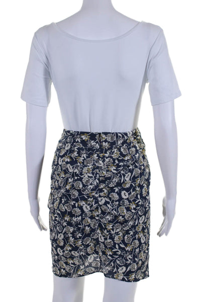 The Westside Womens Cotton Floral Print Ruched Asymmetrical Skirt Blue Size S