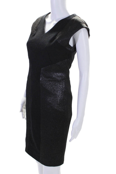 Strenesse Womens Cotton V Neck Sleeveless Metallic Sheath Dress Black Size 4