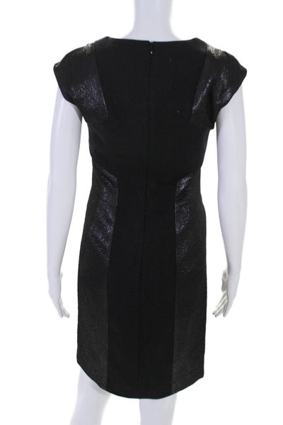 Strenesse Womens Cotton V Neck Sleeveless Metallic Sheath Dress Black Size 4