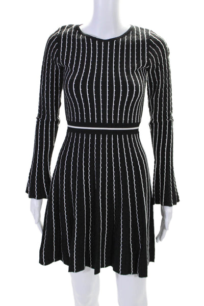 Karen Millen Womens Striped Bell Sleeve Knit A Line Dress Black Size XS