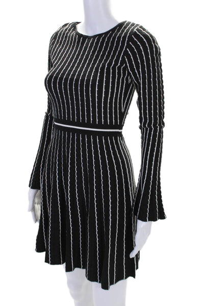 Karen Millen Womens Striped Bell Sleeve Knit A Line Dress Black Size XS