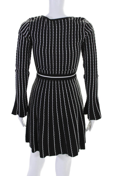 Karen Millen Womens Striped Bell Sleeve Knit A Line Dress Black Size XS