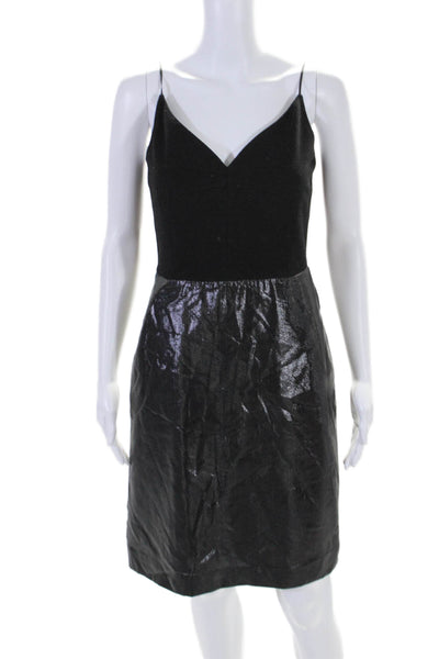 Narciso Rodriguez Womens Silk Metallic Spaghetti Strap V Neck Dress Black Size 4