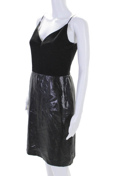 Narciso Rodriguez Womens Silk Metallic Spaghetti Strap V Neck Dress Black Size 4