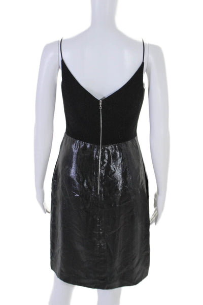 Narciso Rodriguez Womens Silk Metallic Spaghetti Strap V Neck Dress Black Size 4