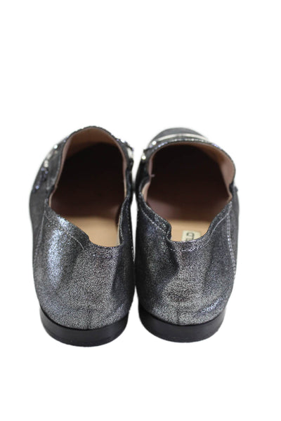 Karl Lagerfeld Womens Slip On Front Buckle Flat Shoes Leather Silver 6.5