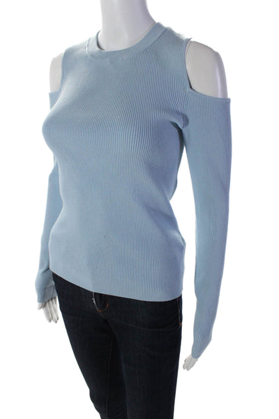 Intermix Womens Ribbed Round Neck Long Sleeve Cold Shoulder Top Blue Size M