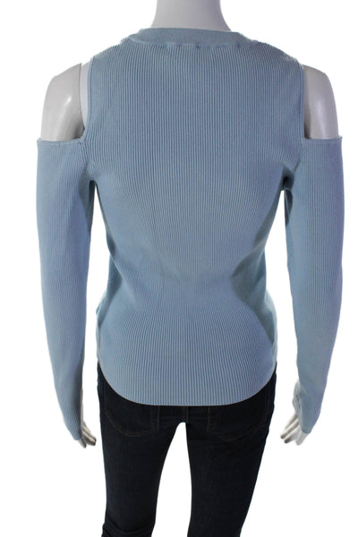 Intermix Womens Ribbed Round Neck Long Sleeve Cold Shoulder Top Blue Size M