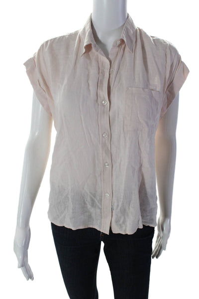 Rails Womens Linen Jules Buttoned Short Sleeve Collared Top Blush Pink Size S