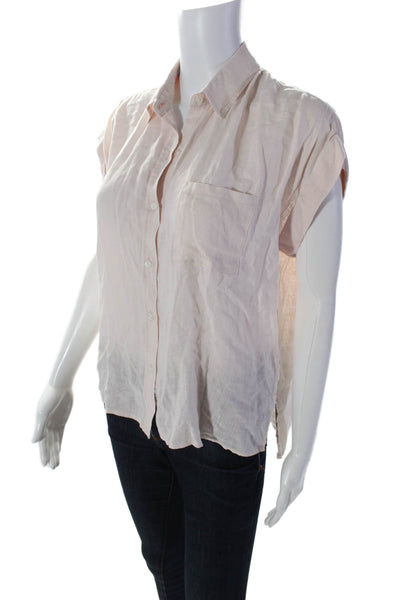 Rails Womens Linen Jules Buttoned Short Sleeve Collared Top Blush Pink Size S