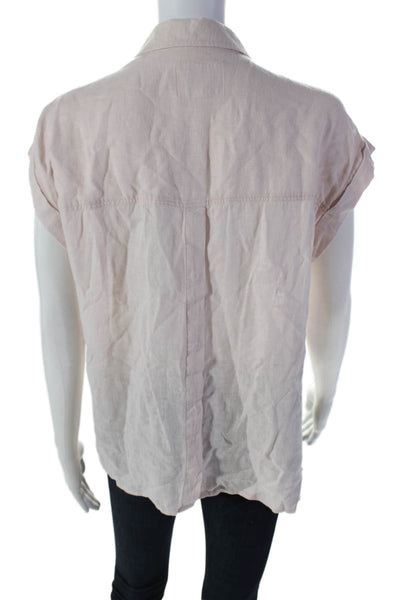 Rails Womens Linen Jules Buttoned Short Sleeve Collared Top Blush Pink Size S