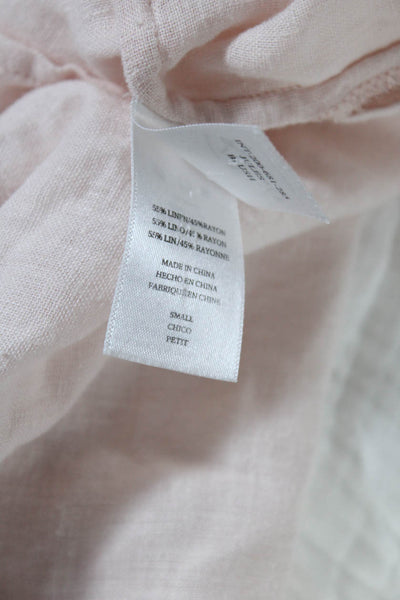 Rails Womens Linen Jules Buttoned Short Sleeve Collared Top Blush Pink Size S