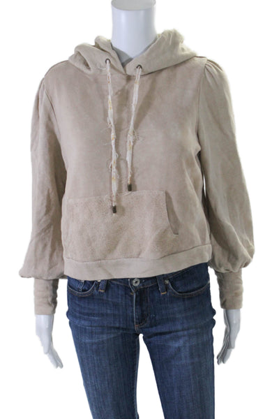 Love Shack Fancy Women's Hood Long Sleeves Pullover Sweatshirt Beige Size S