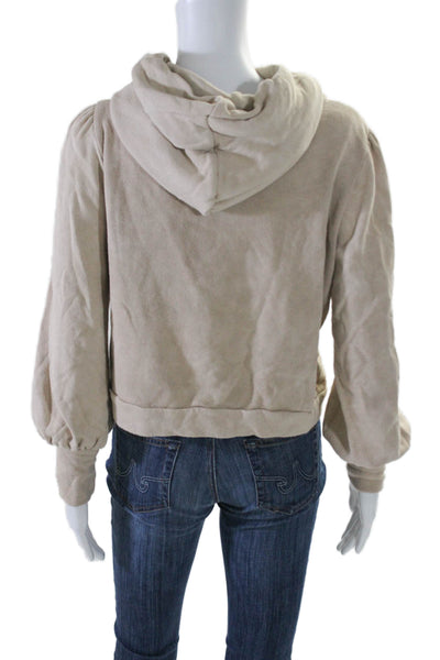 Love Shack Fancy Women's Hood Long Sleeves Pullover Sweatshirt Beige Size S