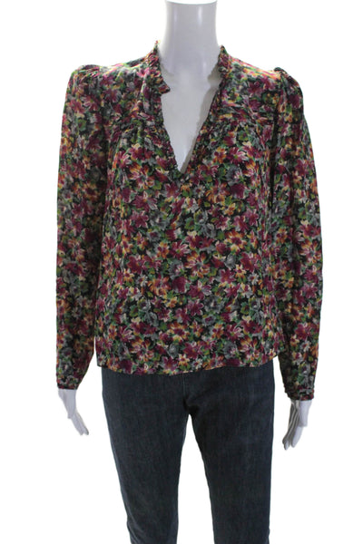 The Westside Womens Long Sleeve Floral Print Blouse Multicolor Medium