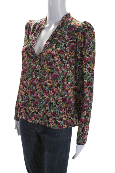 The Westside Womens Long Sleeve Floral Print Blouse Multicolor Medium