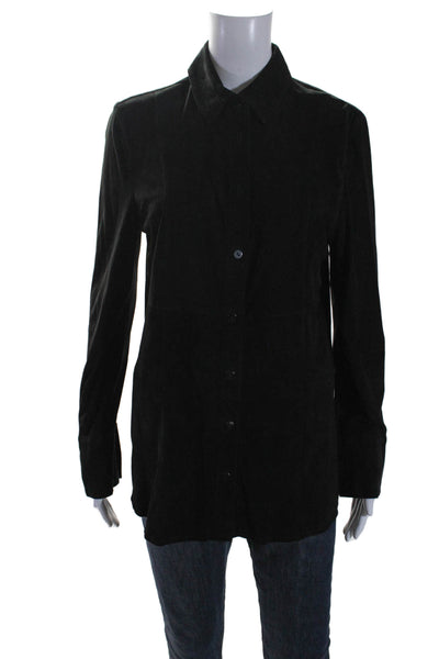 In Transit 2 Womens Black Suede Leather Long Sleeve Button Down Shirt Size XL