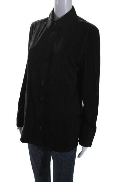 In Transit 2 Womens Black Suede Leather Long Sleeve Button Down Shirt Size XL