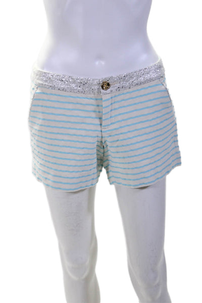 Lilly Pulitzer Womens Striped Mid Rise Shorts White Blue Cotton Size 2