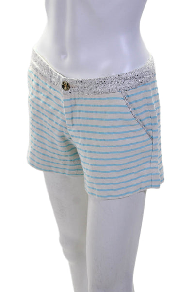 Lilly Pulitzer Womens Striped Mid Rise Shorts White Blue Cotton Size 2