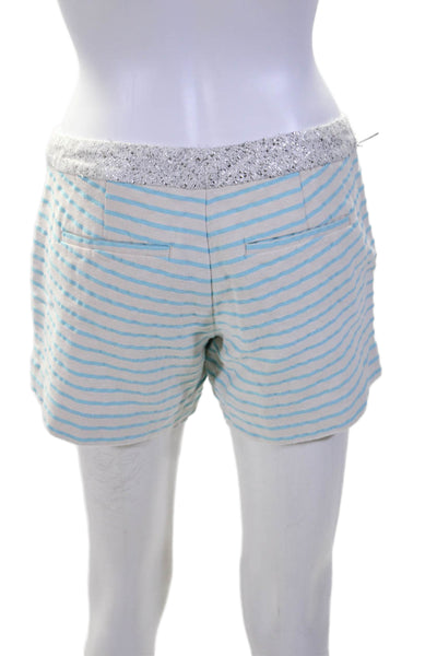 Lilly Pulitzer Womens Striped Mid Rise Shorts White Blue Cotton Size 2