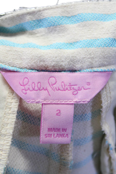 Lilly Pulitzer Womens Striped Mid Rise Shorts White Blue Cotton Size 2