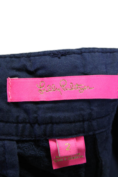 Lilly Pulitzer Womens Textured Chevron Striped Shorts Navy Blue Cotton Size 2